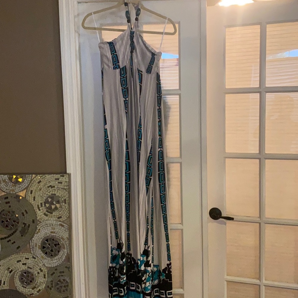 💟🛍bohemian style maxi dress w beaded halter tie